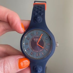 Versace Versus Rubber Stainless Steel Watch in Navy and Orange